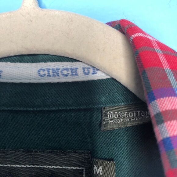 Cinch Shirt Mens Medium Red Green Plaid Button Down Lumberjack Western Casual - Picture 2 of 7